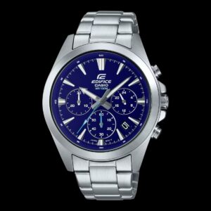 Casio Edifice analogique fine avec chronographe en cristal saphir, cadran bleu, solaire,