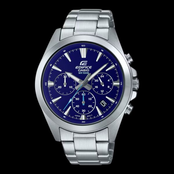 Casio Edifice analogique fine avec chronographe en cristal saphir, cadran bleu, solaire,