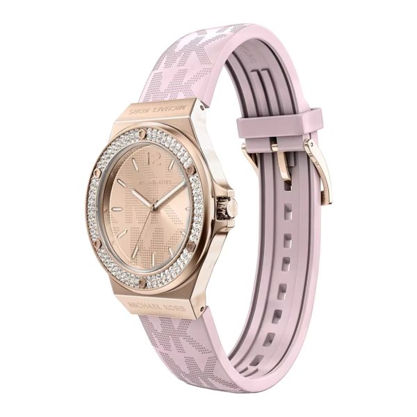 Michael Kors Lennox Pavé Rose Gold-Tone and Logo Silicone Strap Watch. MKO1251