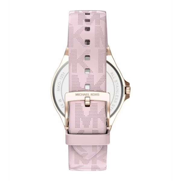 Michael Kors Lennox Pavé Rose Gold-Tone and Logo Silicone Strap Watch. MKO1251