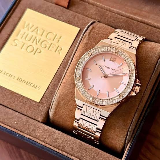 Michael Kors Lennox Pavé Rose Gold-Tone and Logo Silicone Strap Watch. MKO1251